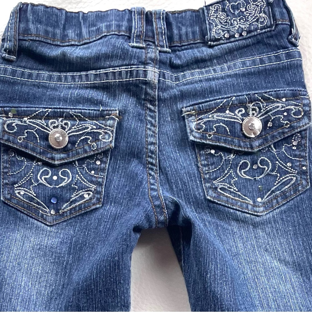 2/$30💥5 Bejeweled Embroidered Designer Slim Skinny Jeans, Flap Pockets, Fades
